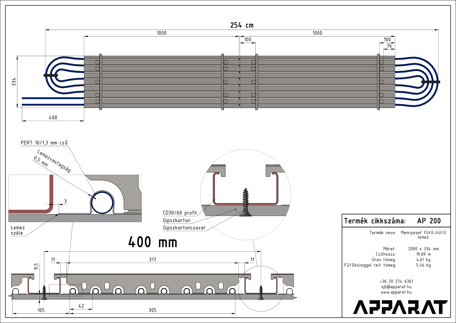 AP 200 rendszerlemezes mennyezet hűtő fűtő panel - Image 2